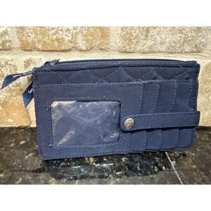 Vera Bradley Navy Blue Ultimate Card Case Tab Wallet Pouch RFID Quilted